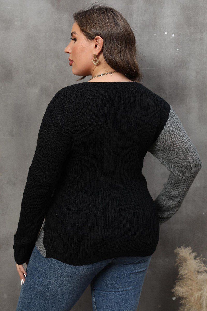 WOMEN PLUS SIZE SEXY DEEP NECK CROSS WRAP SWEATER