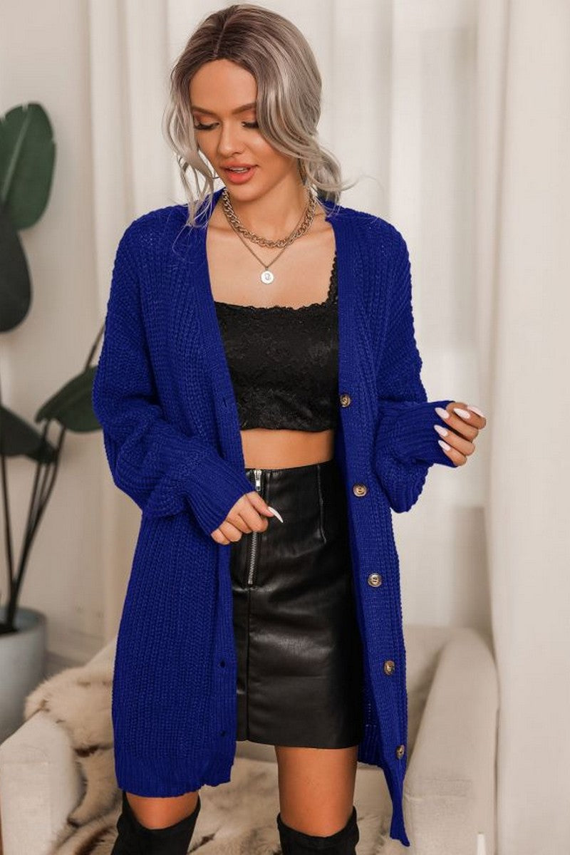 WOMEN CROCHET KNITTED KNEE LENGTH COZY CARDIGAN