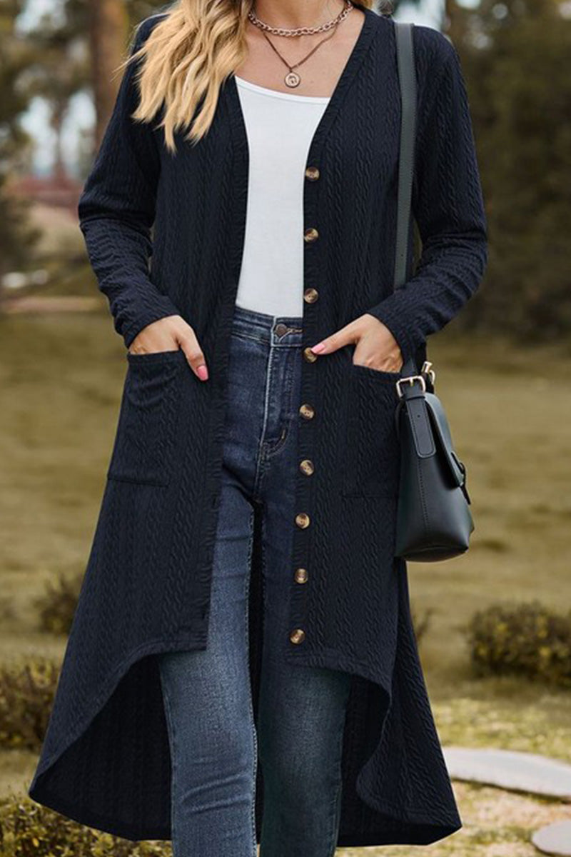 WOMEN TWIST CABLE STITCHED LONG LENGTH CARDIGAN