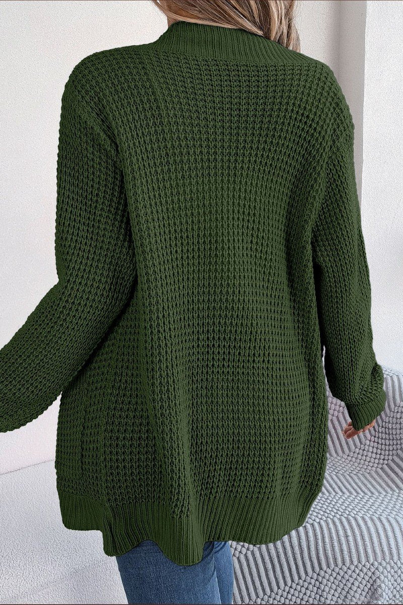 WOMEN CHUNKY WAFFLE KNIT OPEN FRONT CARDIGAN