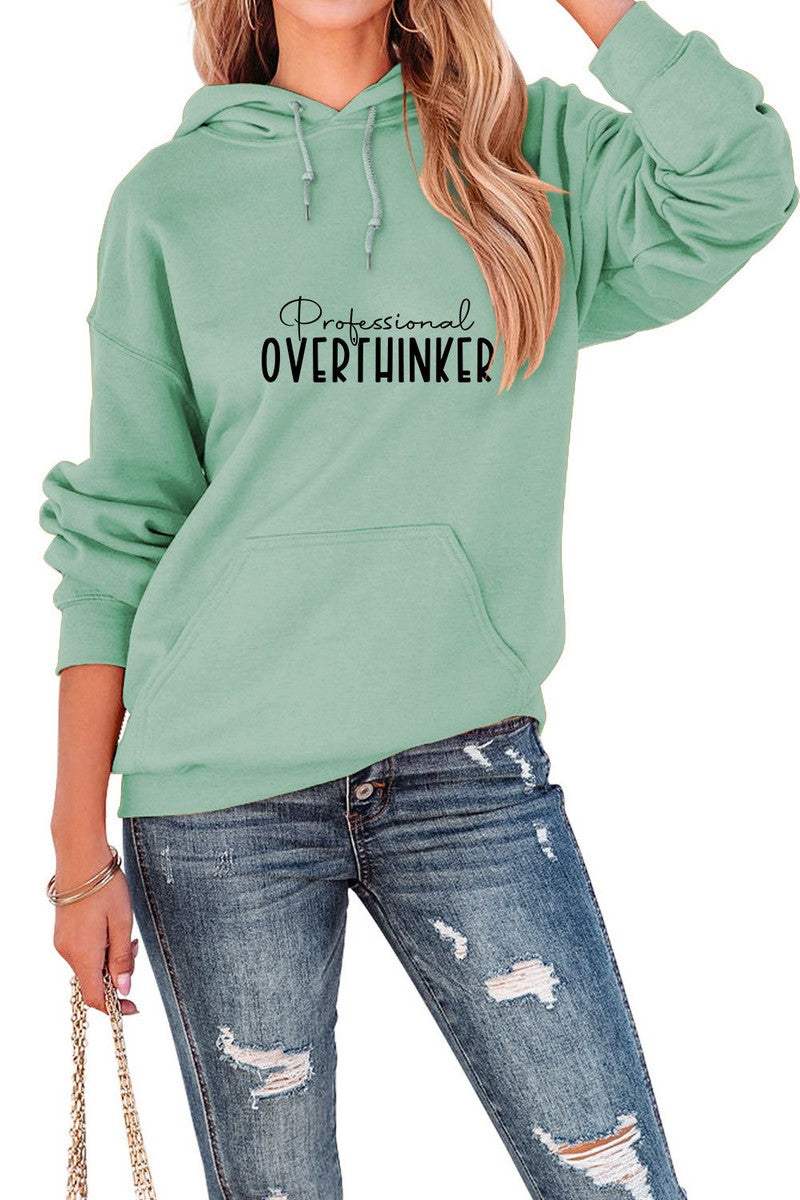 WOMEN LETTERING PRINT DRAWSTRING PULLOVER HOODIE