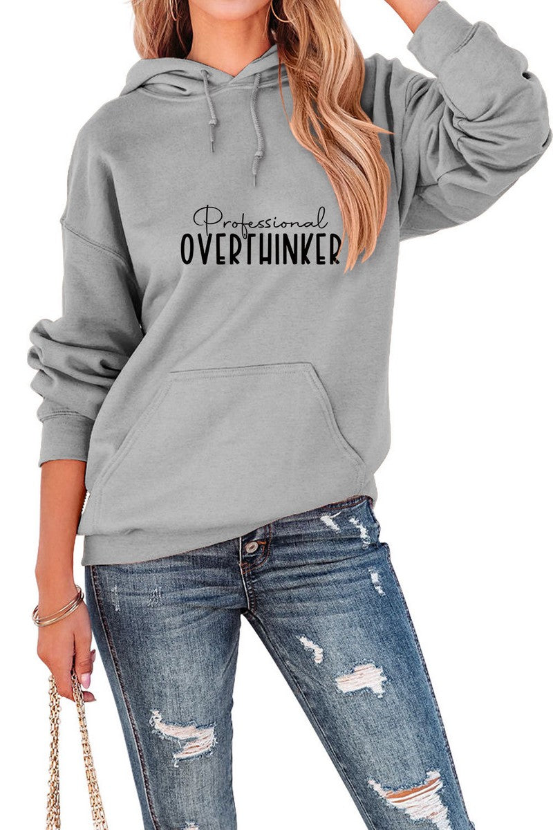 WOMEN LETTERING PRINT DRAWSTRING PULLOVER HOODIE