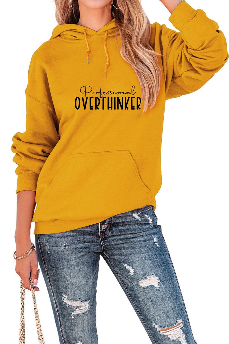 WOMEN LETTERING PRINT DRAWSTRING PULLOVER HOODIE