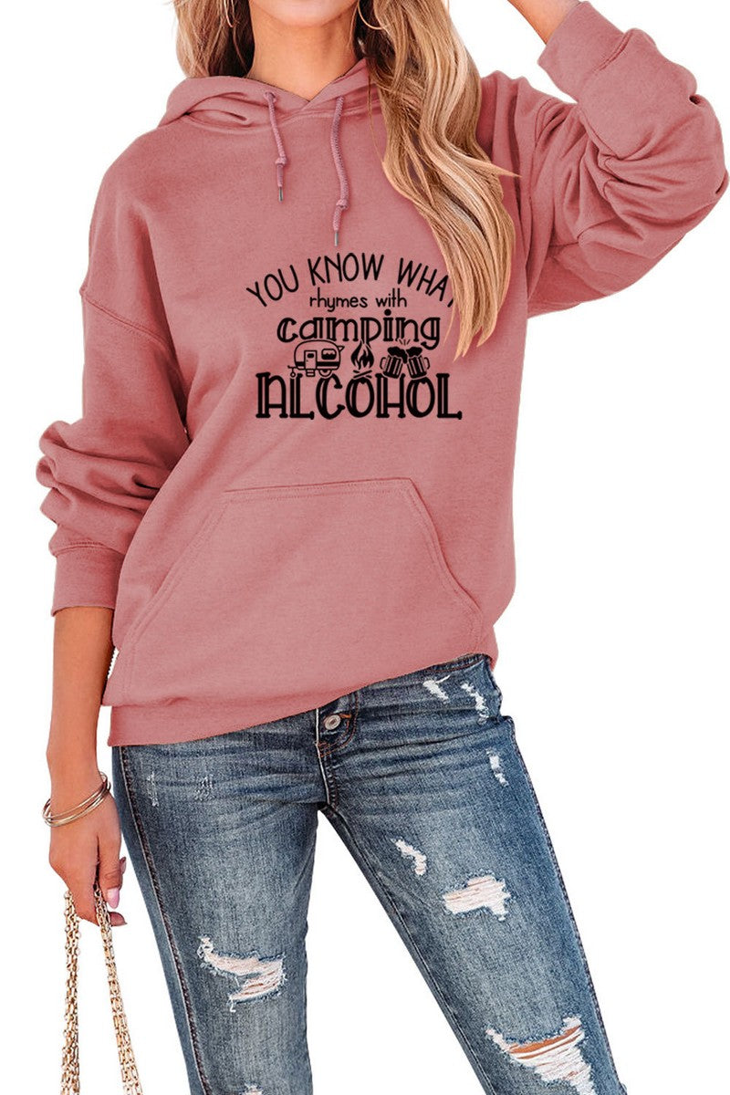 WOMEN LETTER PRINTING LONG SLEEVE PULLOVER HOODIE