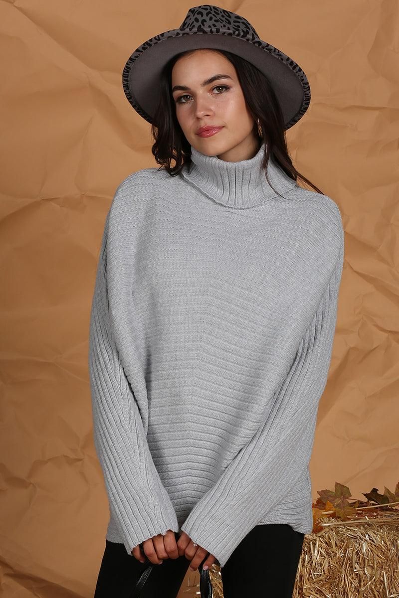 CORDUROY TURTLE NECK LOOSE SLEEVE PULLOVER - Doublju