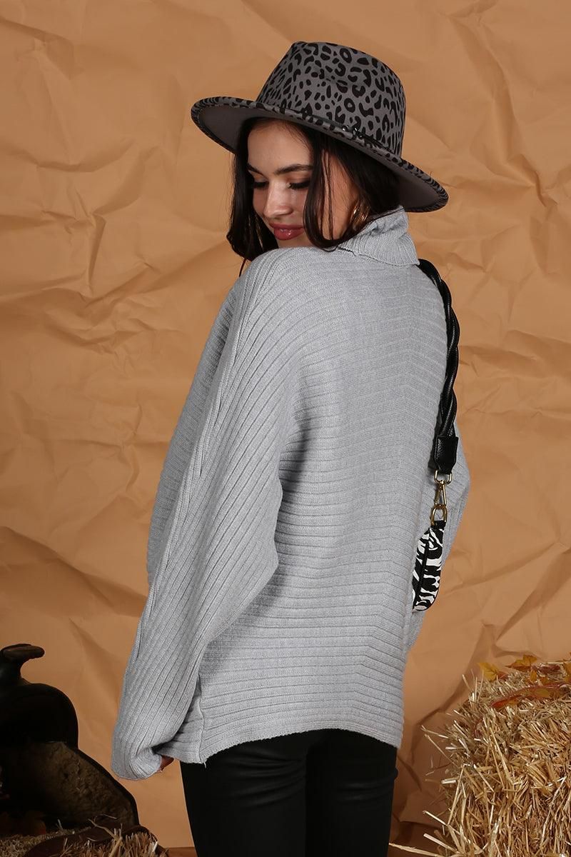 CORDUROY TURTLE NECK LOOSE SLEEVE PULLOVER - Doublju