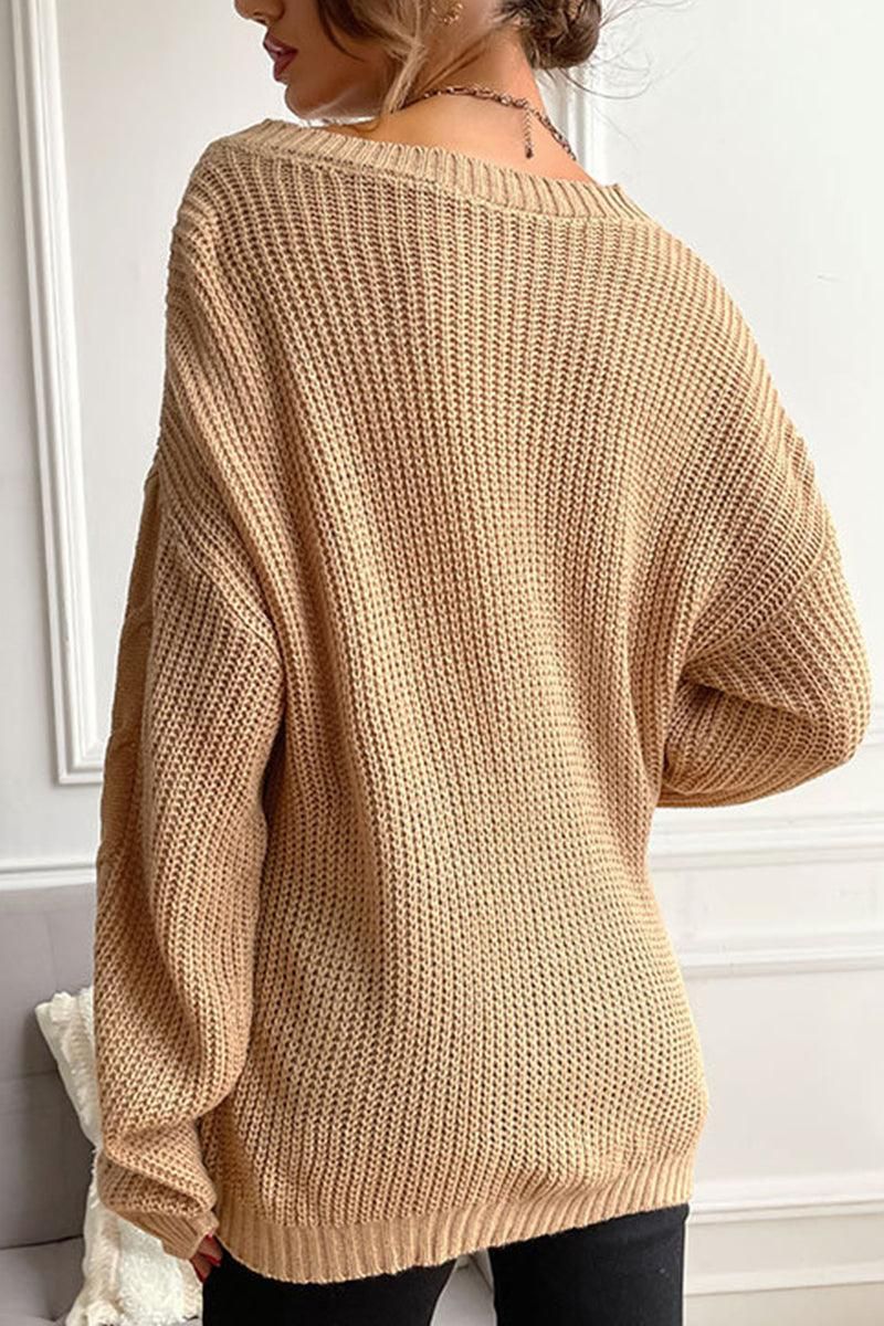 CABLE KNIT LOOSE FIT CASUAL SWEATER - Doublju