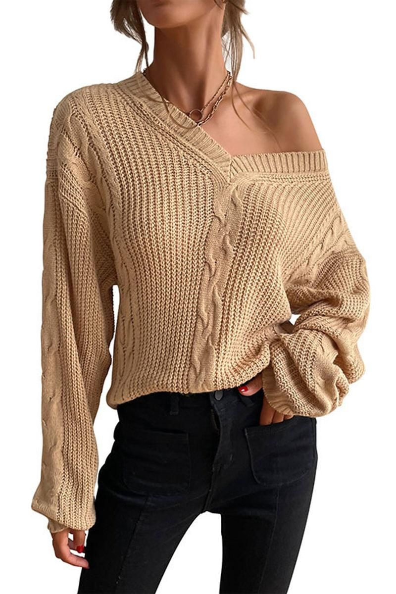 CABLE KNIT LOOSE FIT CASUAL SWEATER - Doublju