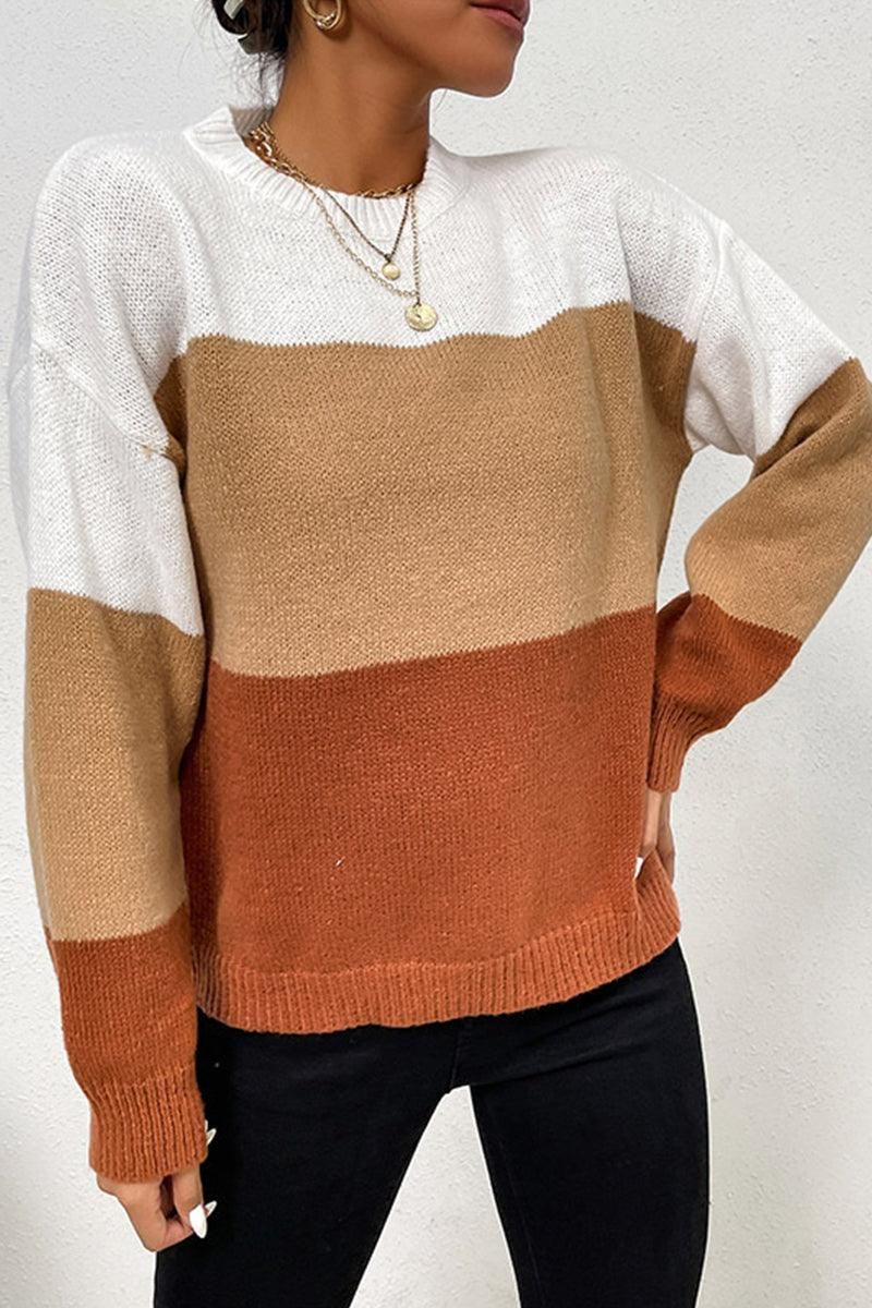 COLOR BLOCK DAILY SWEATER TOP - Doublju