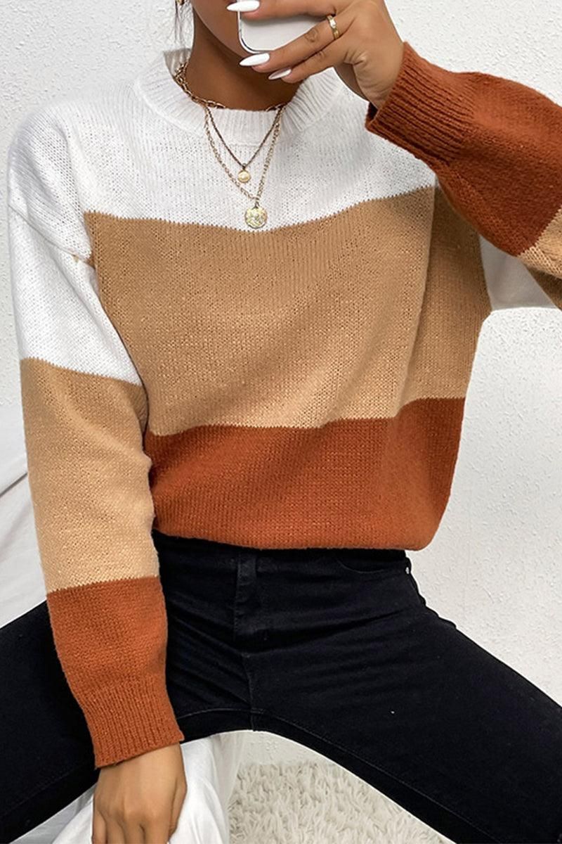 COLOR BLOCK DAILY SWEATER TOP - Doublju