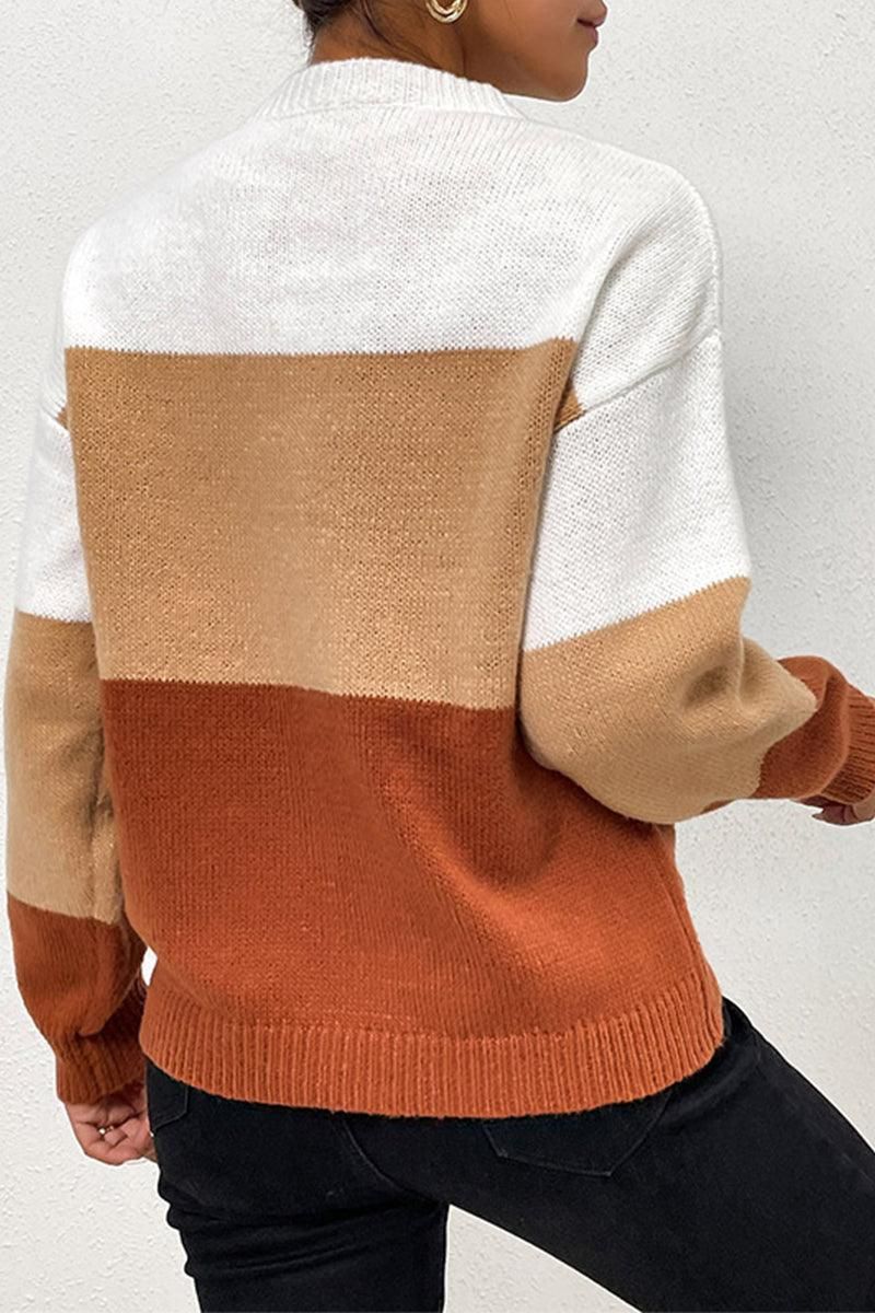 COLOR BLOCK DAILY SWEATER TOP - Doublju