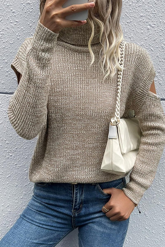 CUT OFF DETAILED TURTLE NECK SWATER - Doublju