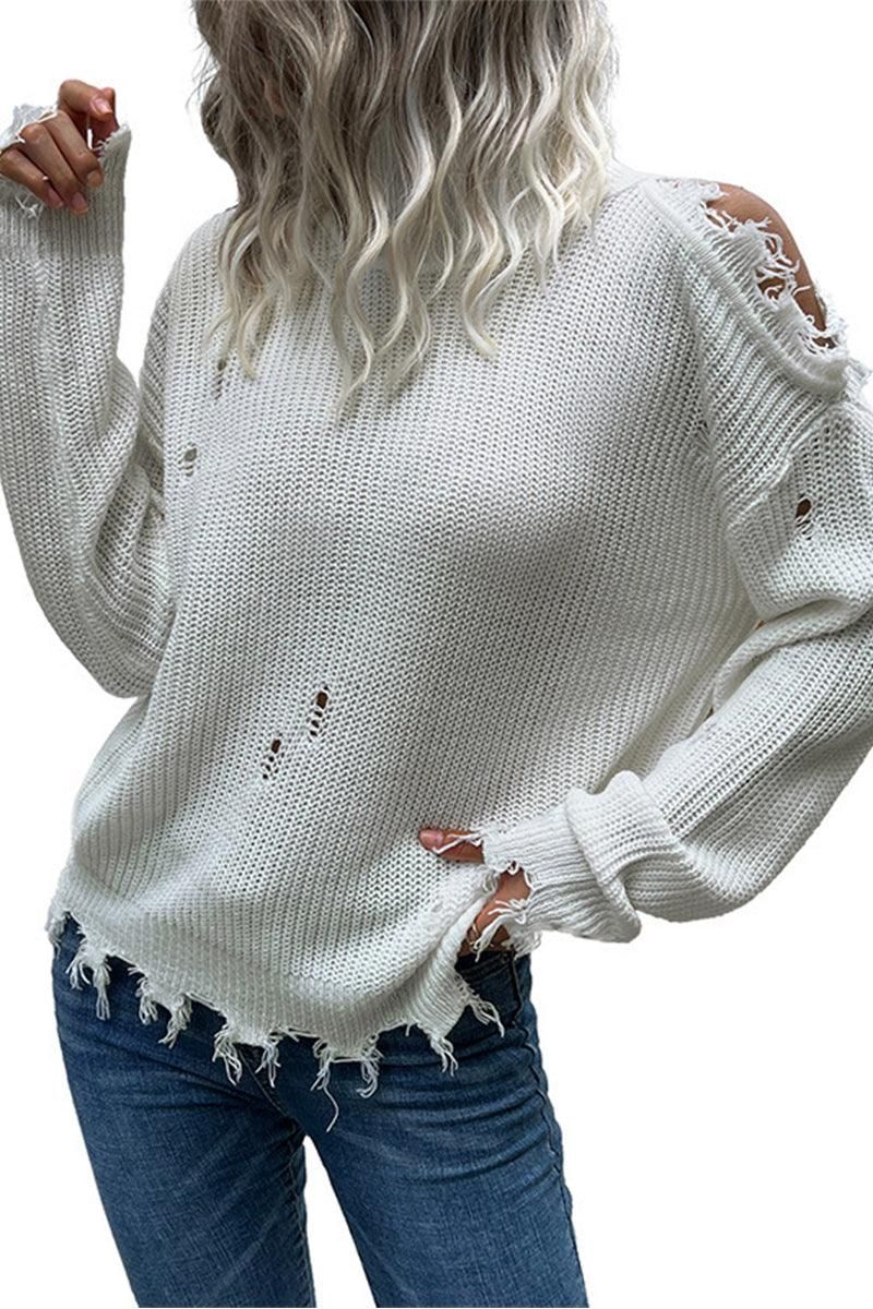 HIGH NECK VINTAGE KNIT SWEATER - Doublju
