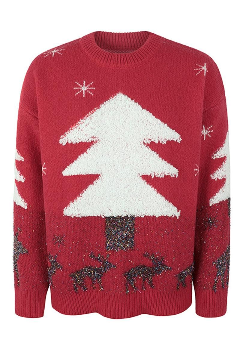 CHRISTMAS PINE TREE PRINTED CASUAL SWEATER - Doublju