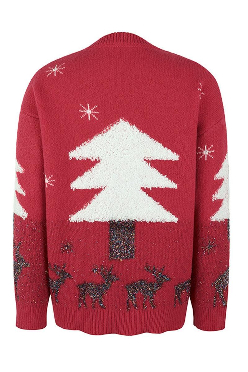 CHRISTMAS PINE TREE PRINTED CASUAL SWEATER - Doublju