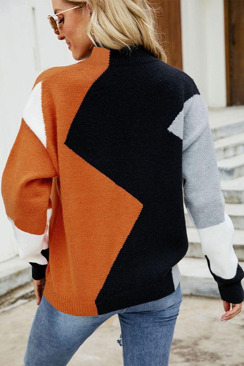 CONTRAST HALF HIGH NECK SWEATER - Doublju