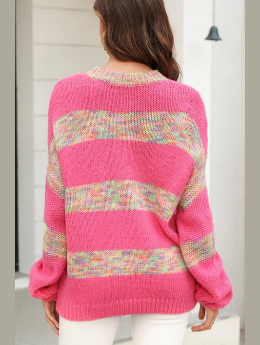 COLOR BLOCK OVERSIZED LOOSE FIT PULLOVER SWEATER - Doublju