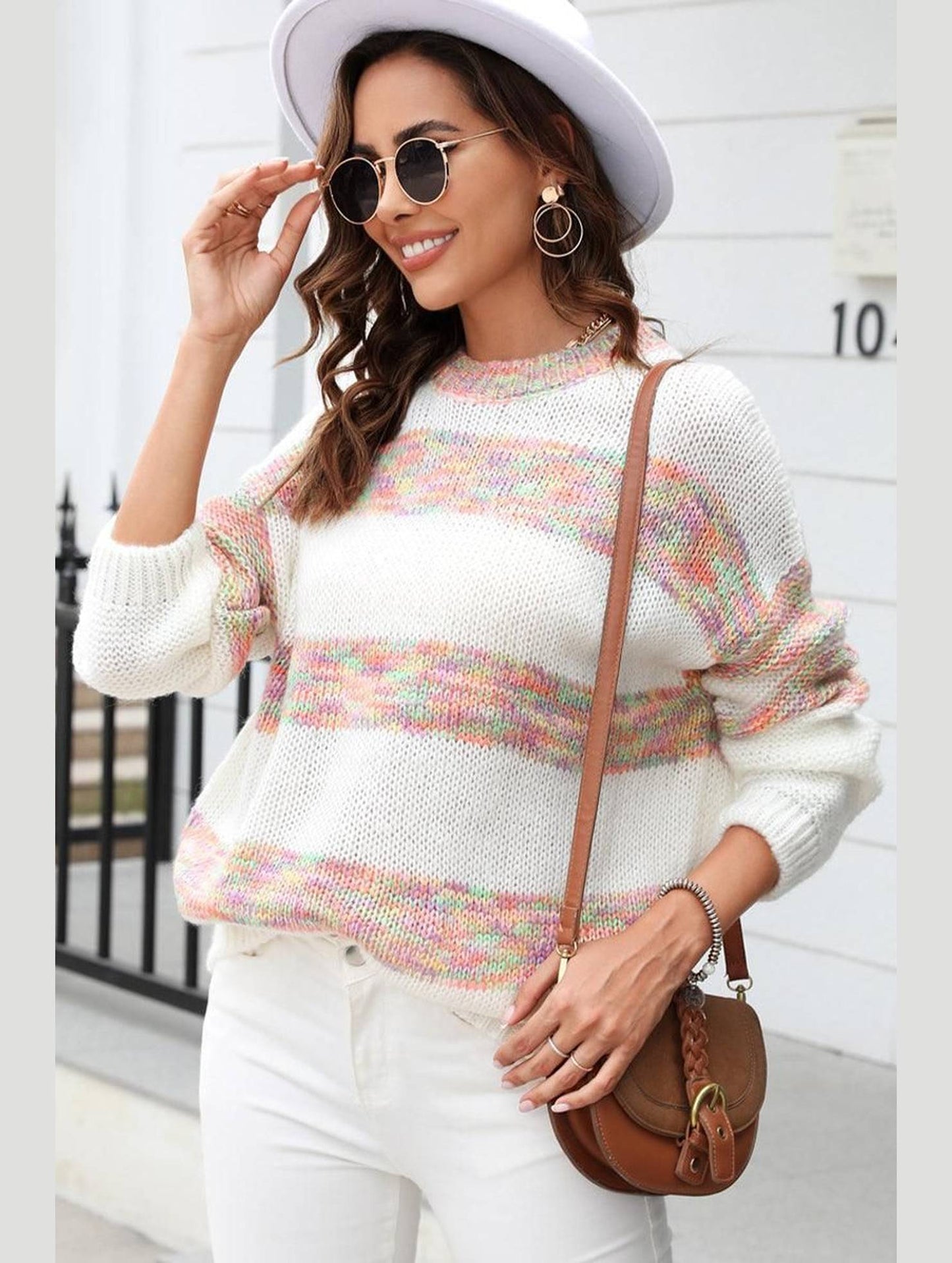 COLOR BLOCK OVERSIZED LOOSE FIT PULLOVER SWEATER - Doublju