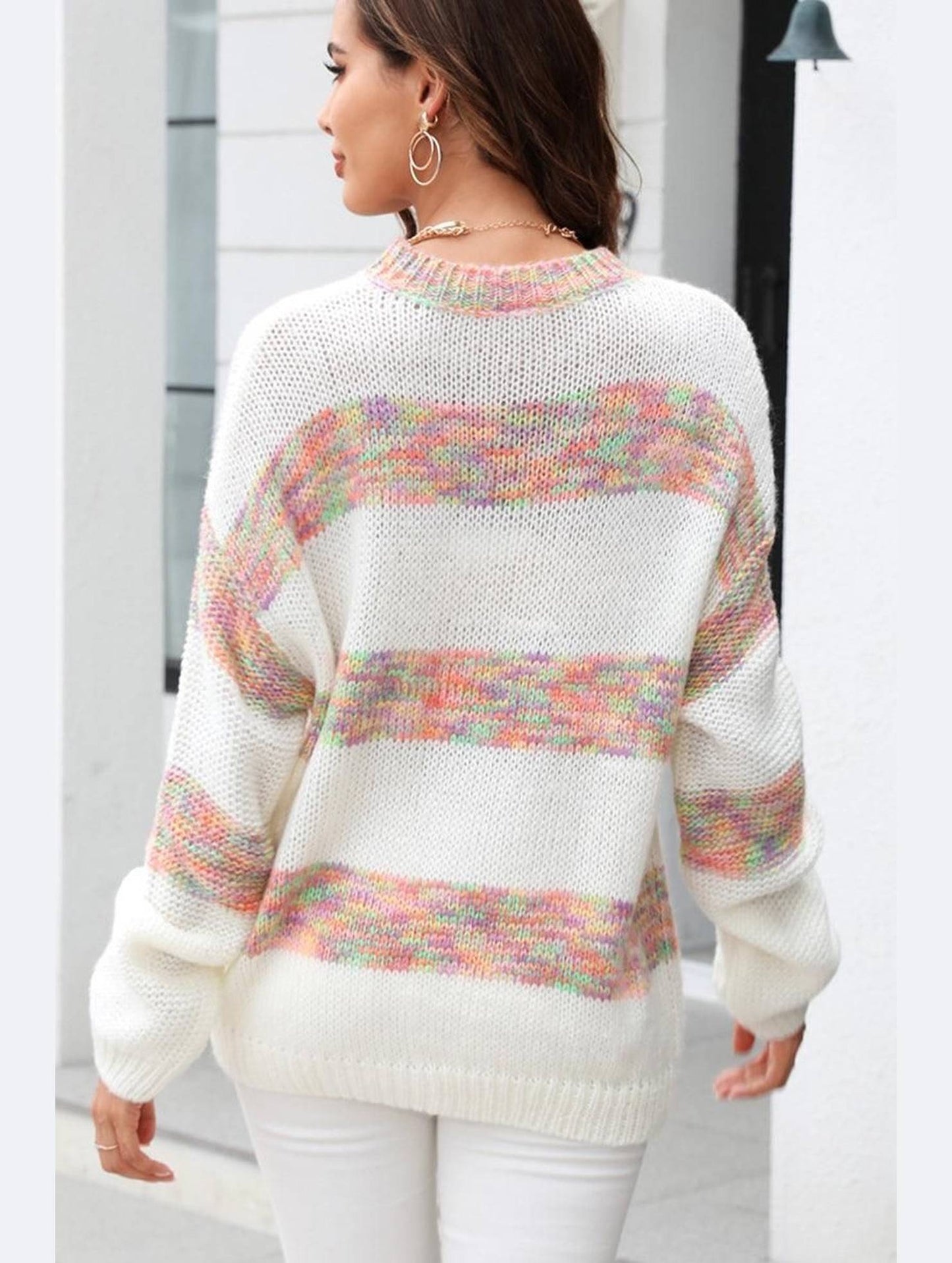 COLOR BLOCK OVERSIZED LOOSE FIT PULLOVER SWEATER - Doublju