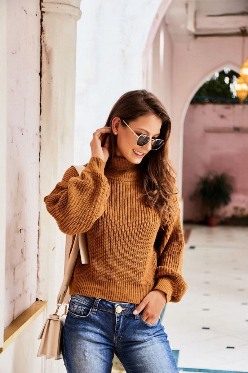 WOMEN OVERSIZED LOOSE TURTLE NECK KNIT JUMPER TOP
