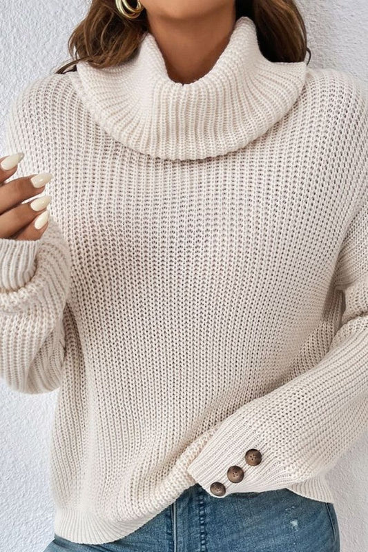 WOMEN FISHERMAN WAFFLE KNIT TURTLE NECK SWEATER