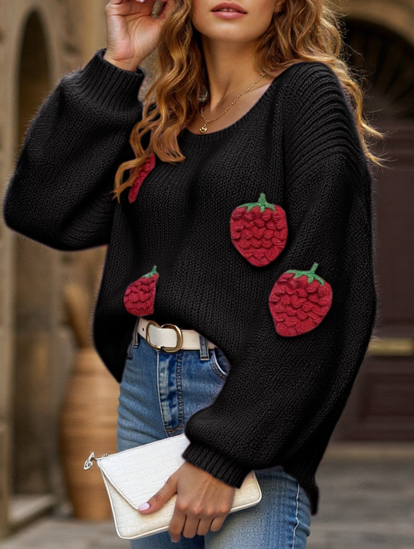 Loose Off-the-shoulder Sweater with Bell Sleeves