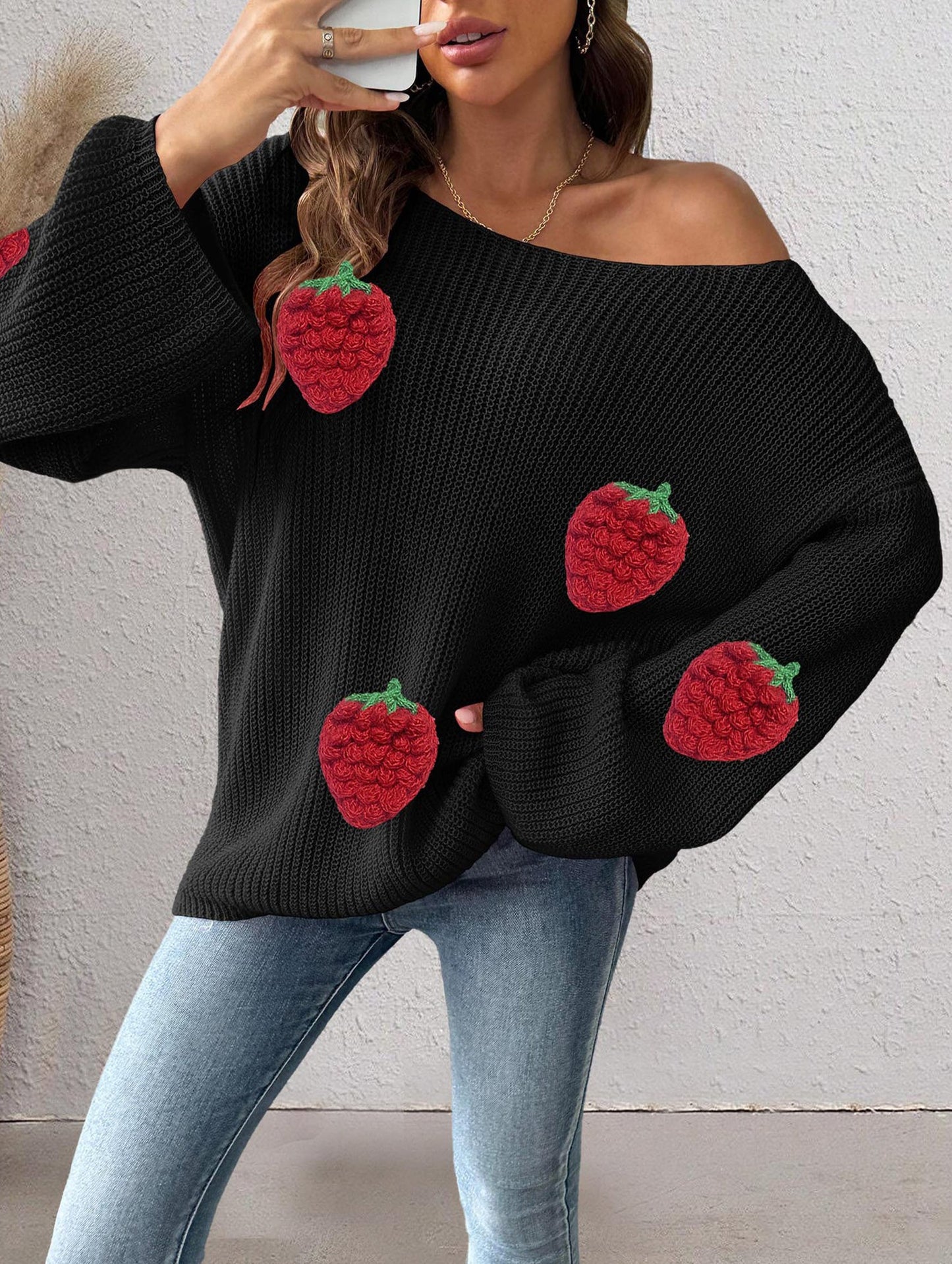 Loose Off-the-shoulder Sweater with Bell Sleeves
