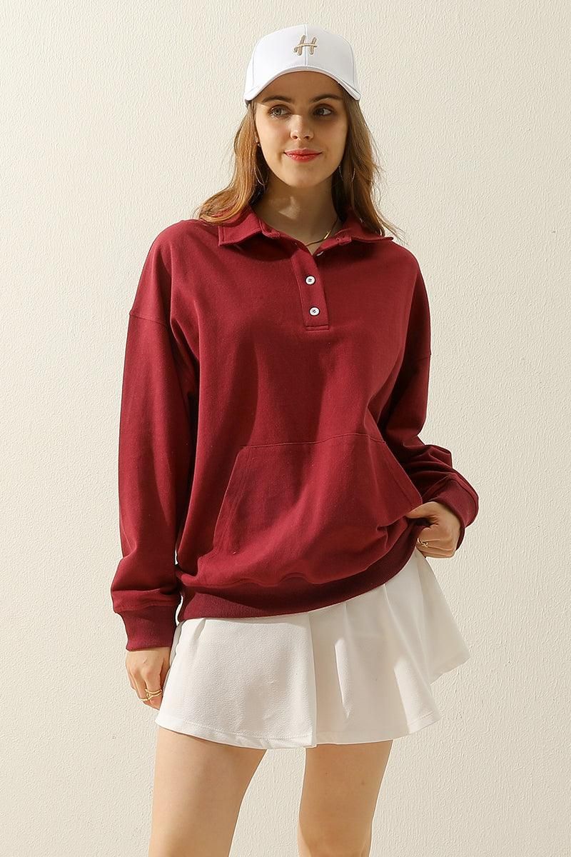 BOTTON COLLAR COTTON PIQUE SHIRT WITH POCKET - Doublju