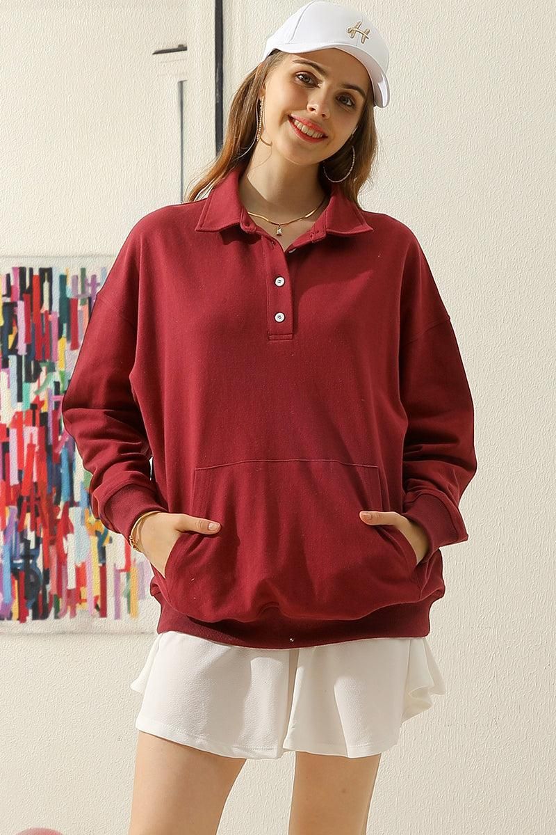 BOTTON COLLAR COTTON PIQUE SHIRT WITH POCKET - Doublju