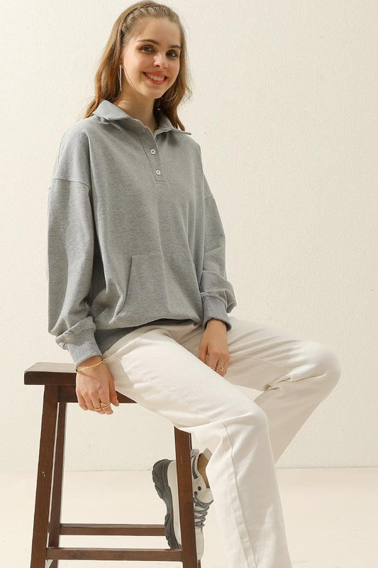 BOTTON COLLAR COTTON PIQUE SHIRT WITH POCKET - Doublju