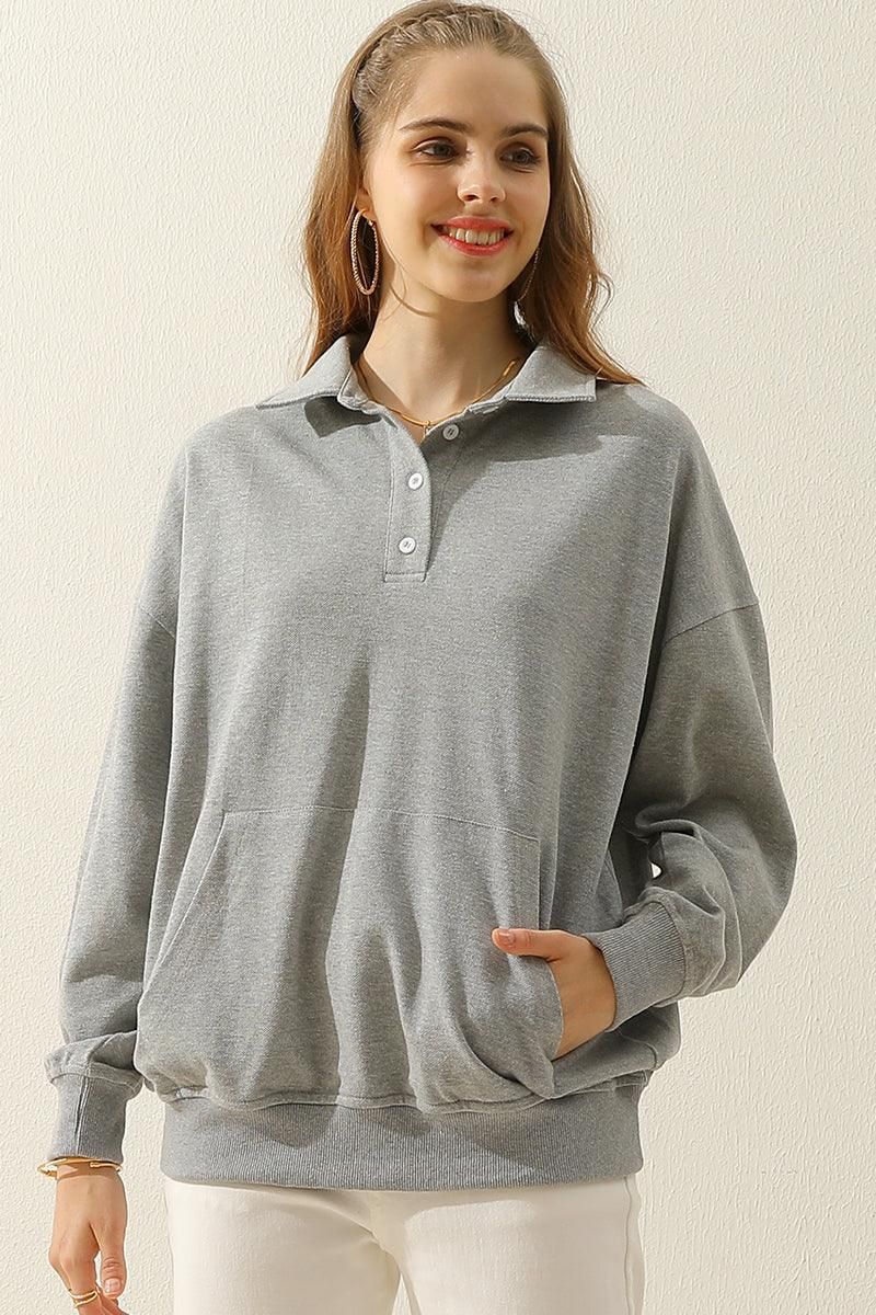 BOTTON COLLAR COTTON PIQUE SHIRT WITH POCKET - Doublju