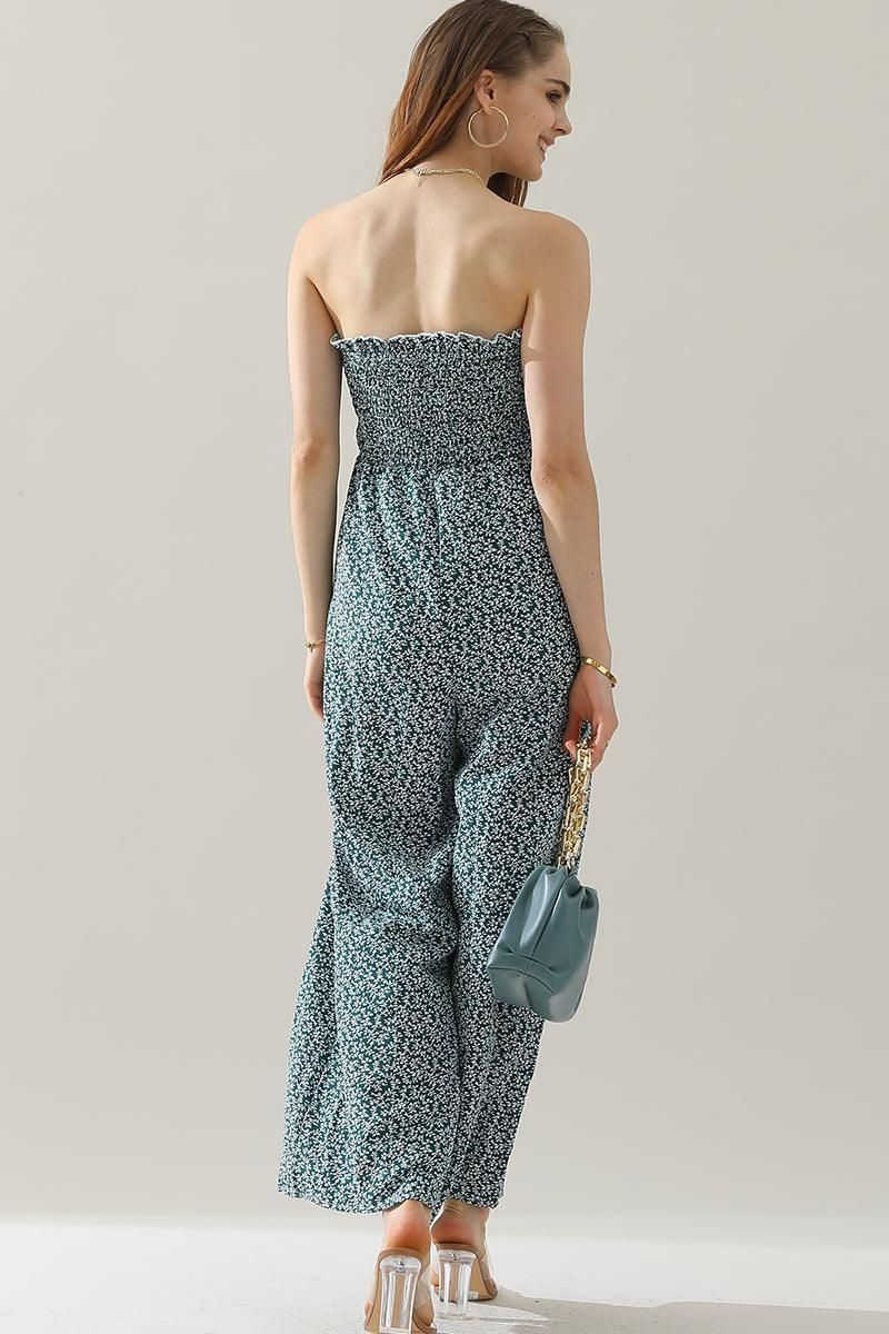 BIG RIBBON RUFFLED TANK TOP WIDE JUMPSUIT - Doublju