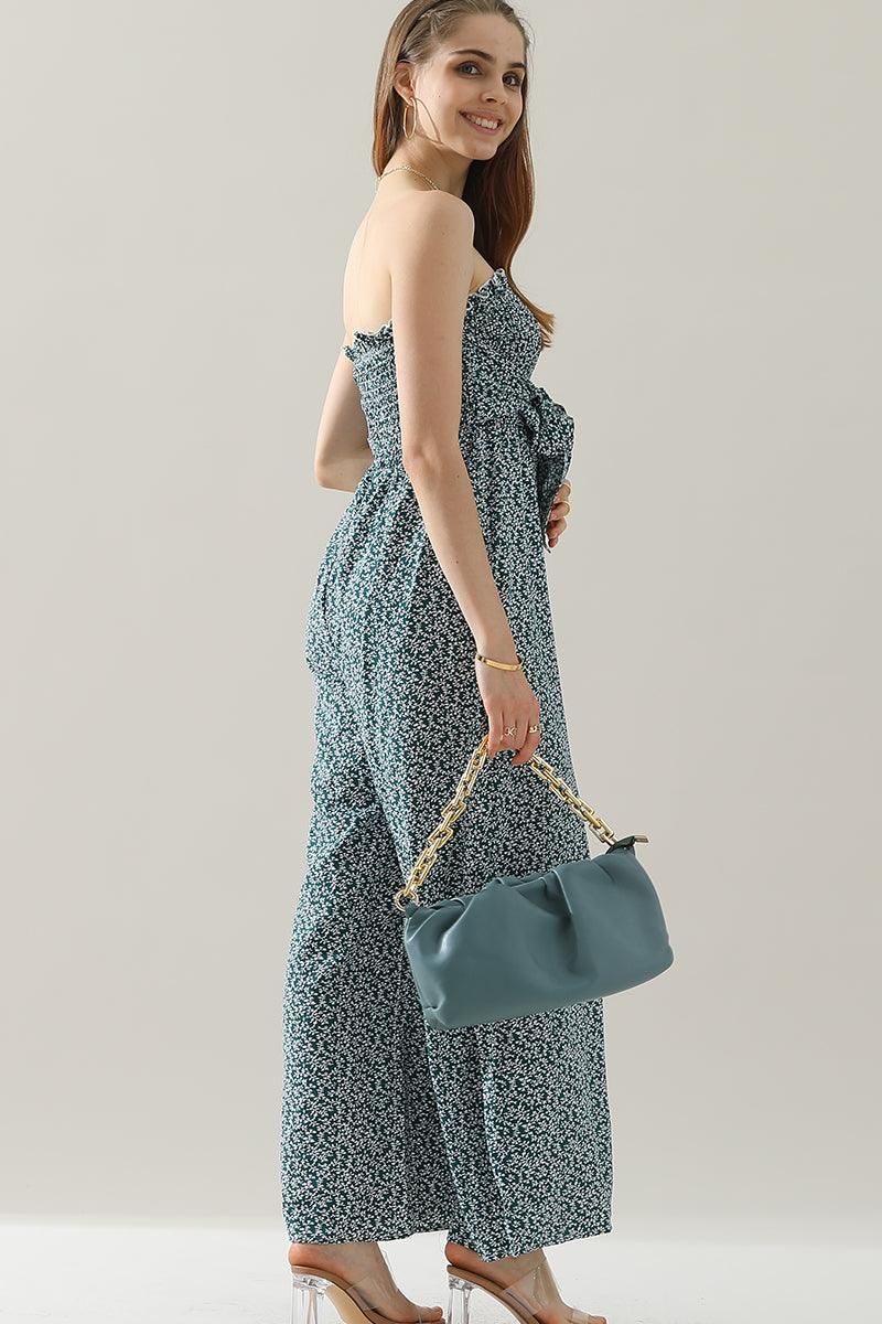 BIG RIBBON RUFFLED TANK TOP WIDE JUMPSUIT - Doublju