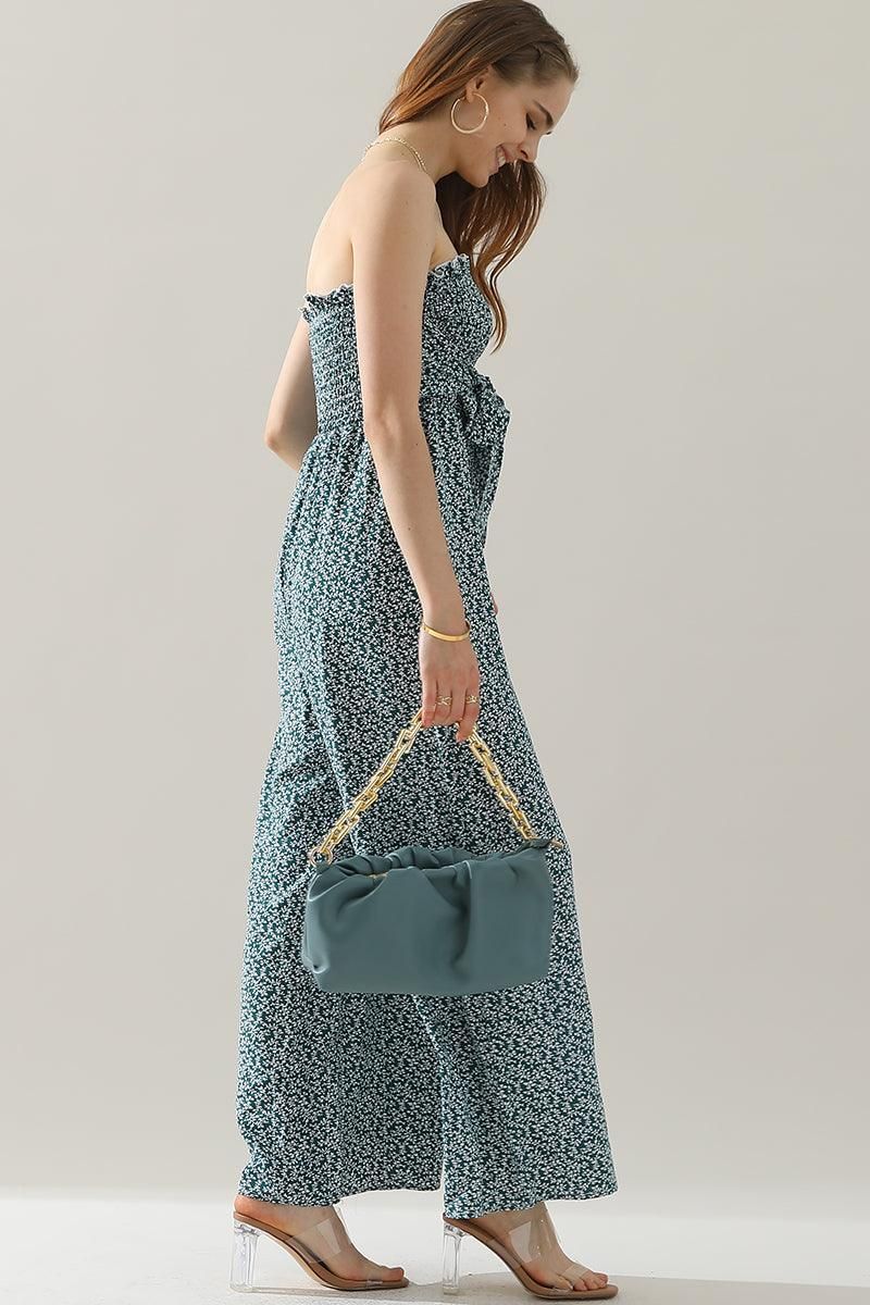 BIG RIBBON RUFFLED TANK TOP WIDE JUMPSUIT - Doublju