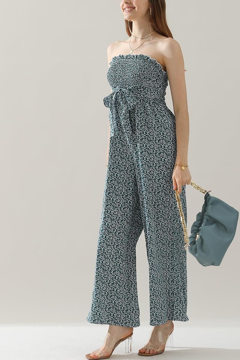 BIG RIBBON RUFFLED TANK TOP WIDE JUMPSUIT - Doublju
