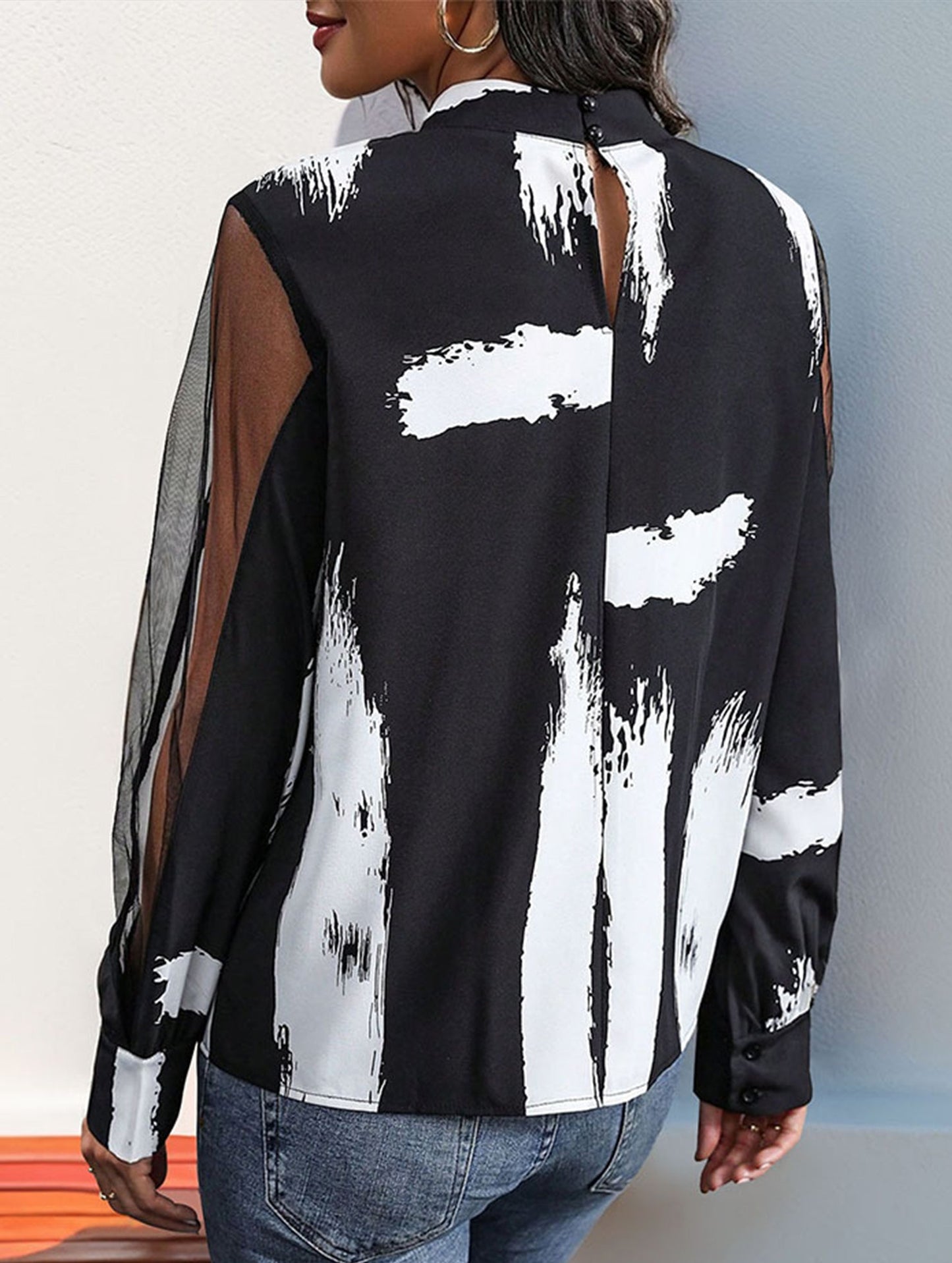 Stand-collar work shirt top