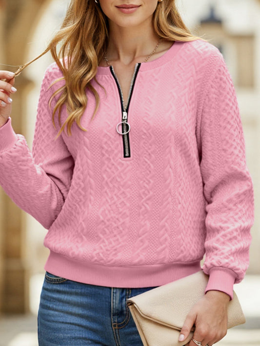 Casual Neckline Zipper Long Sleeve Sweatshirt