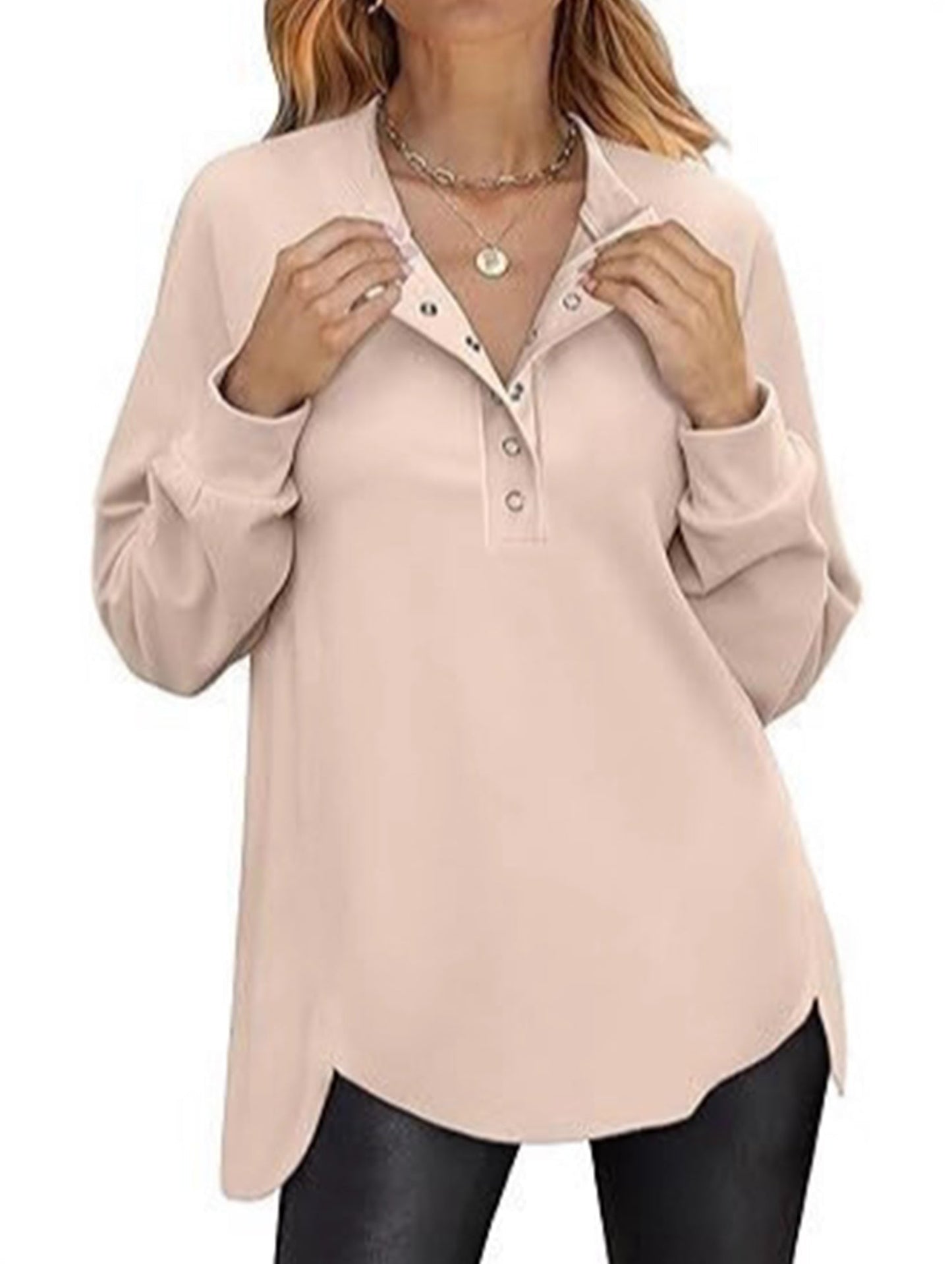 Long-sleeved fashionable concealed button shirt