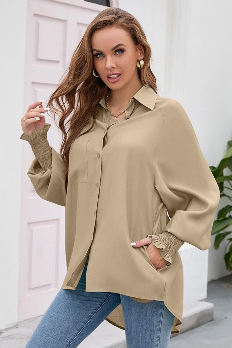 BUTTON DOWN BASIC SIMPLE DAILY BLOUSE - Doublju