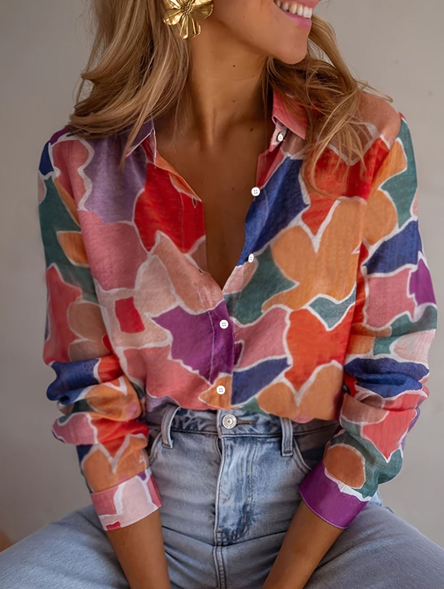 Casual pastoral style printed shirt