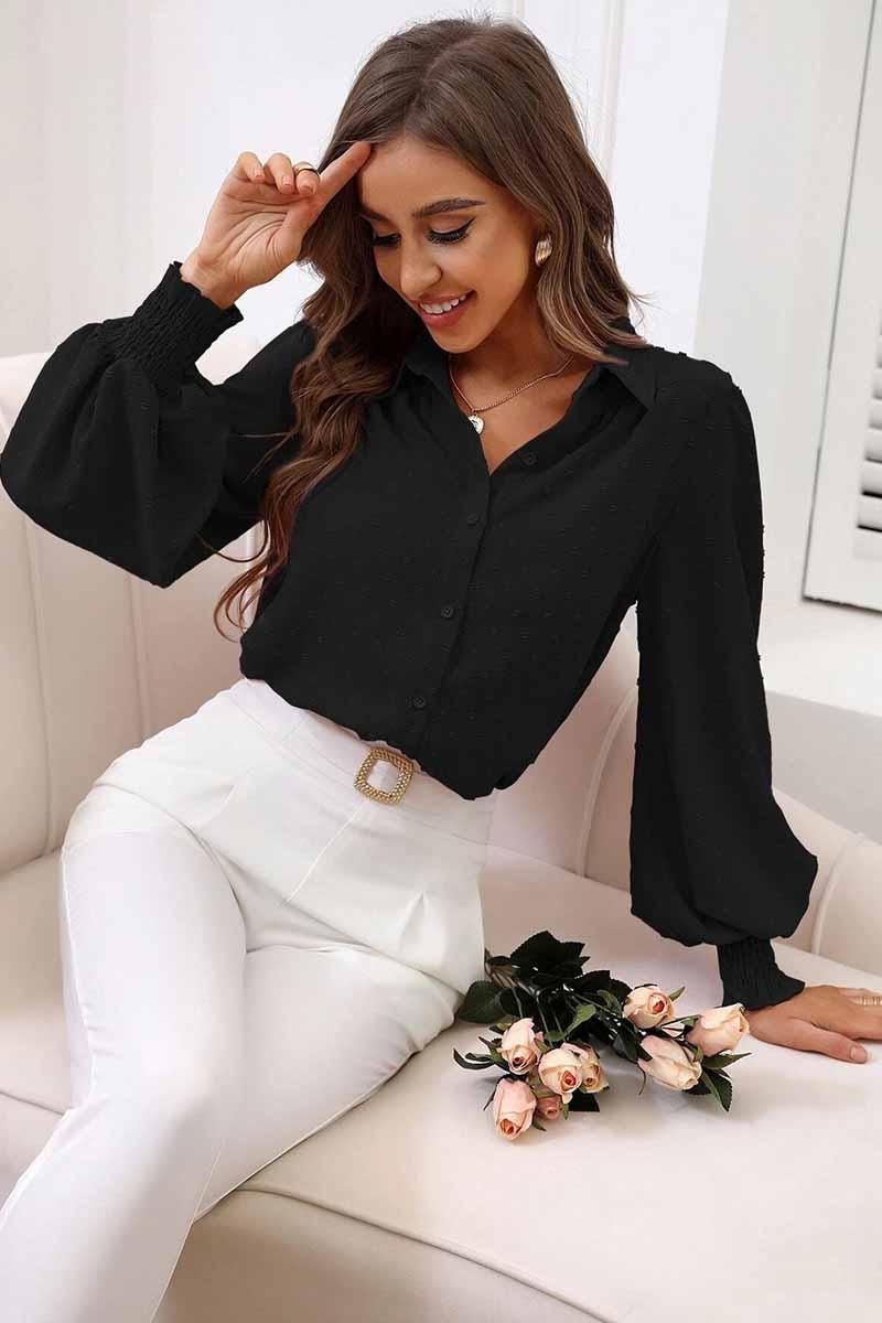 DOT LUFFLE LONG SLEEVE COLLAR SHIRTS - Doublju
