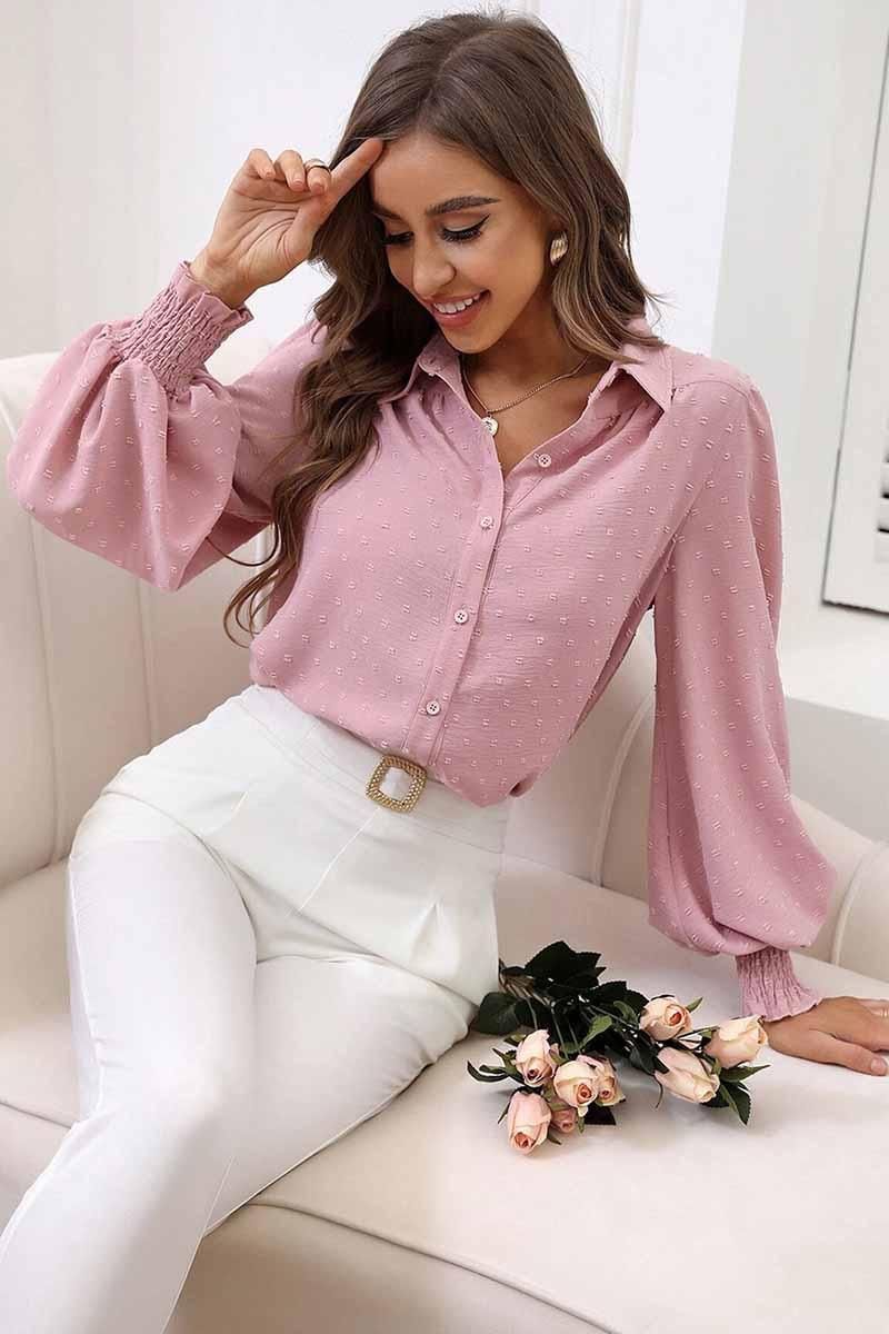 DOT LUFFLE LONG SLEEVE COLLAR SHIRTS - Doublju