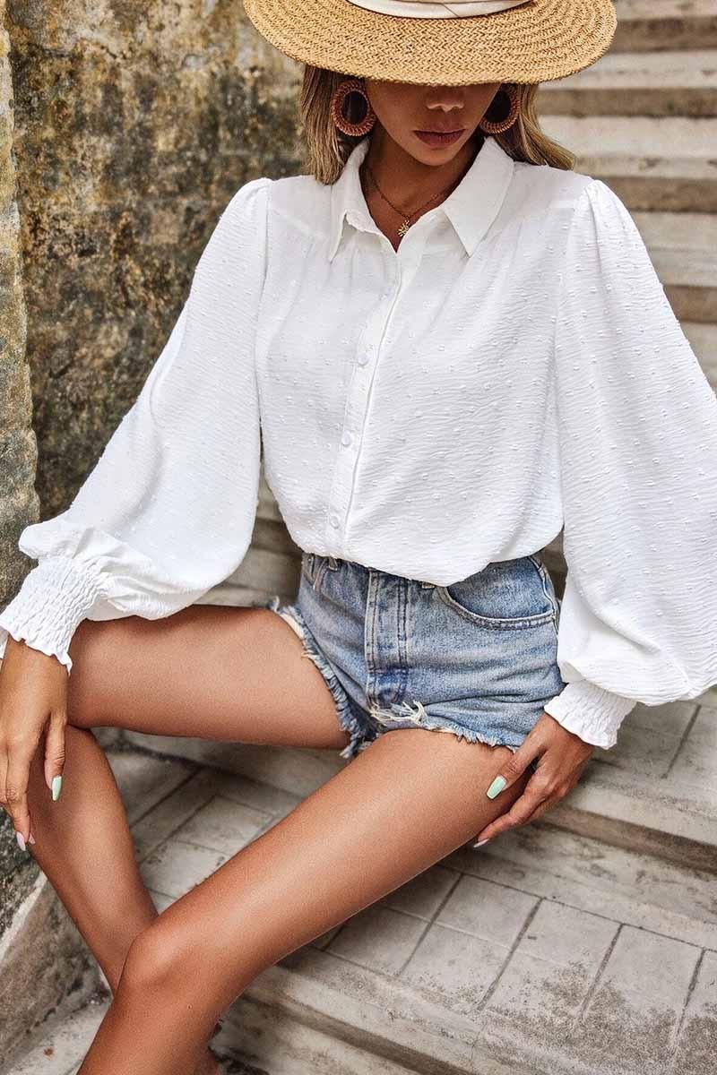 DOT LUFFLE LONG SLEEVE COLLAR SHIRTS - Doublju