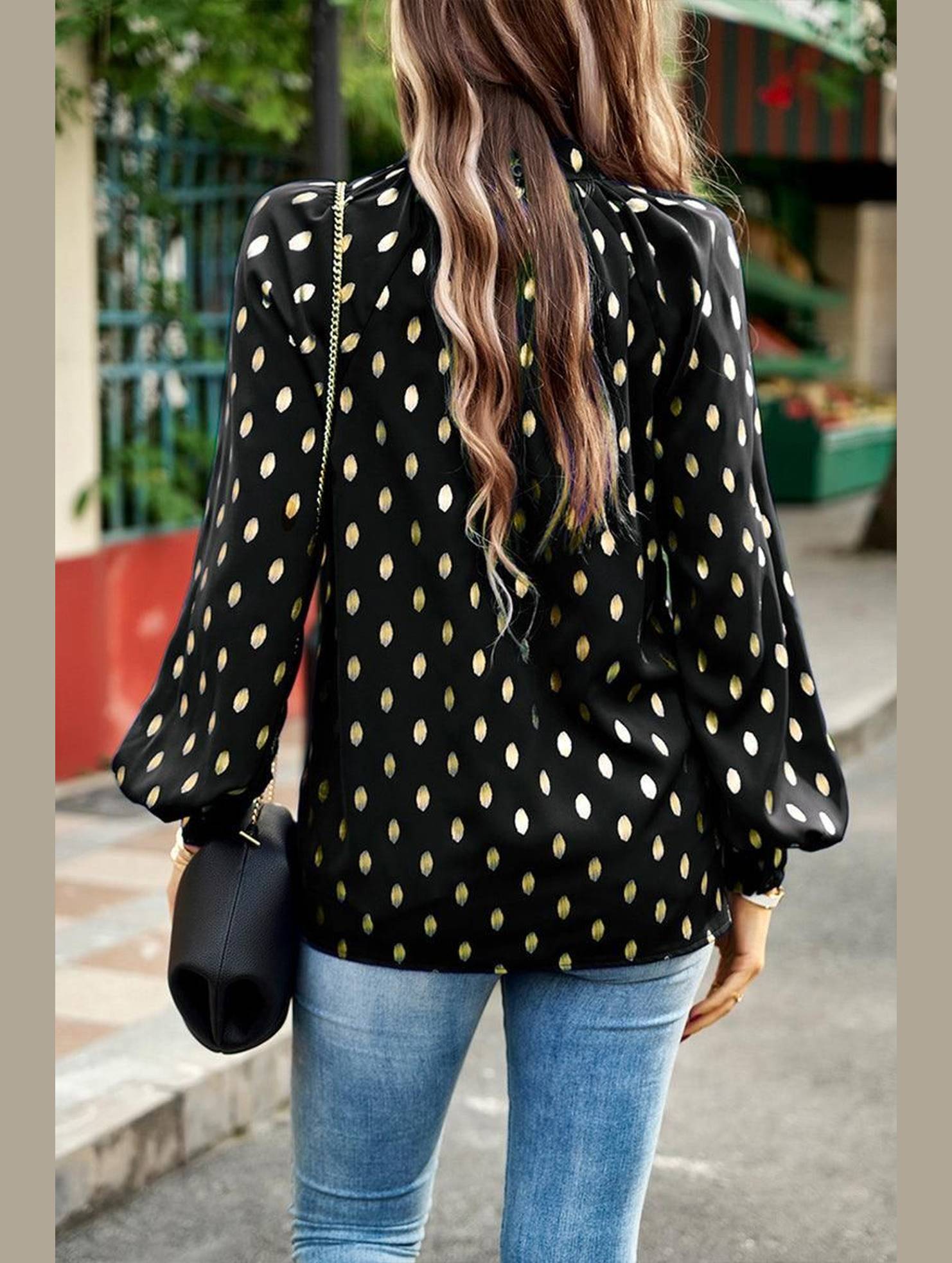 BUTTON COLLAR GOLD ROUND POINT BLOUSE - Doublju