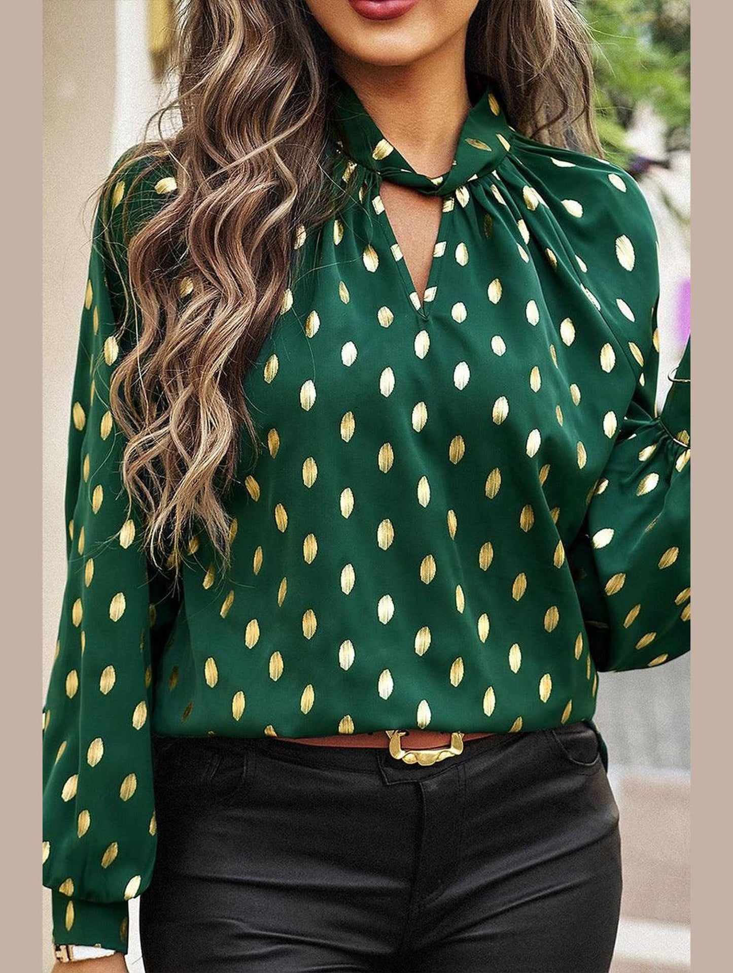 BUTTON COLLAR GOLD ROUND POINT BLOUSE - Doublju