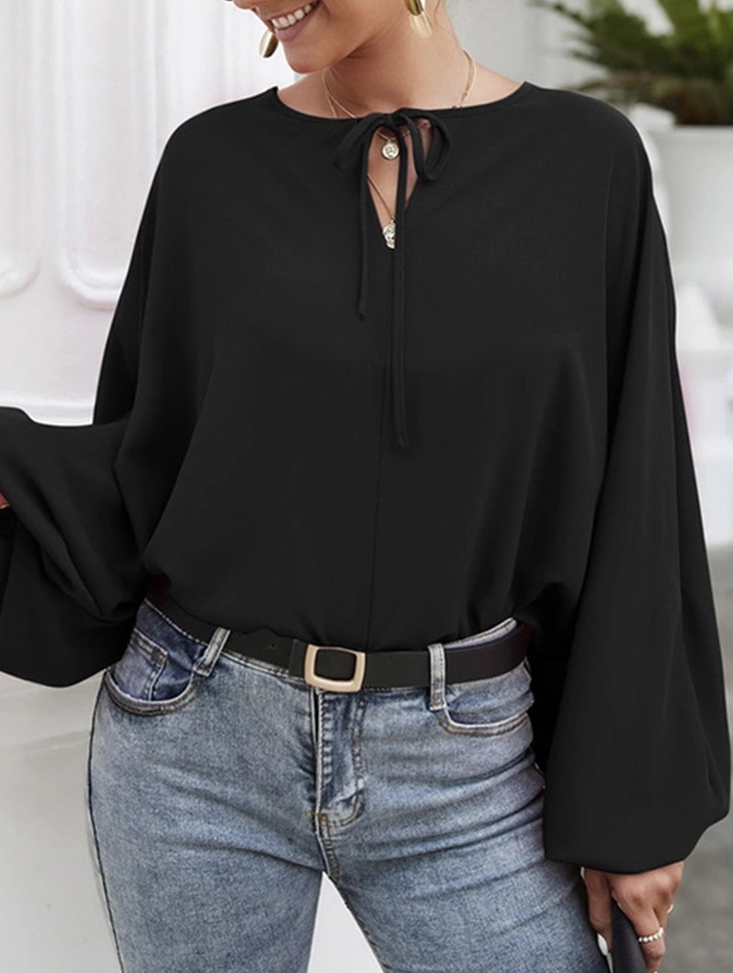 Short V-Neck Lace-Up Casual Top for Women