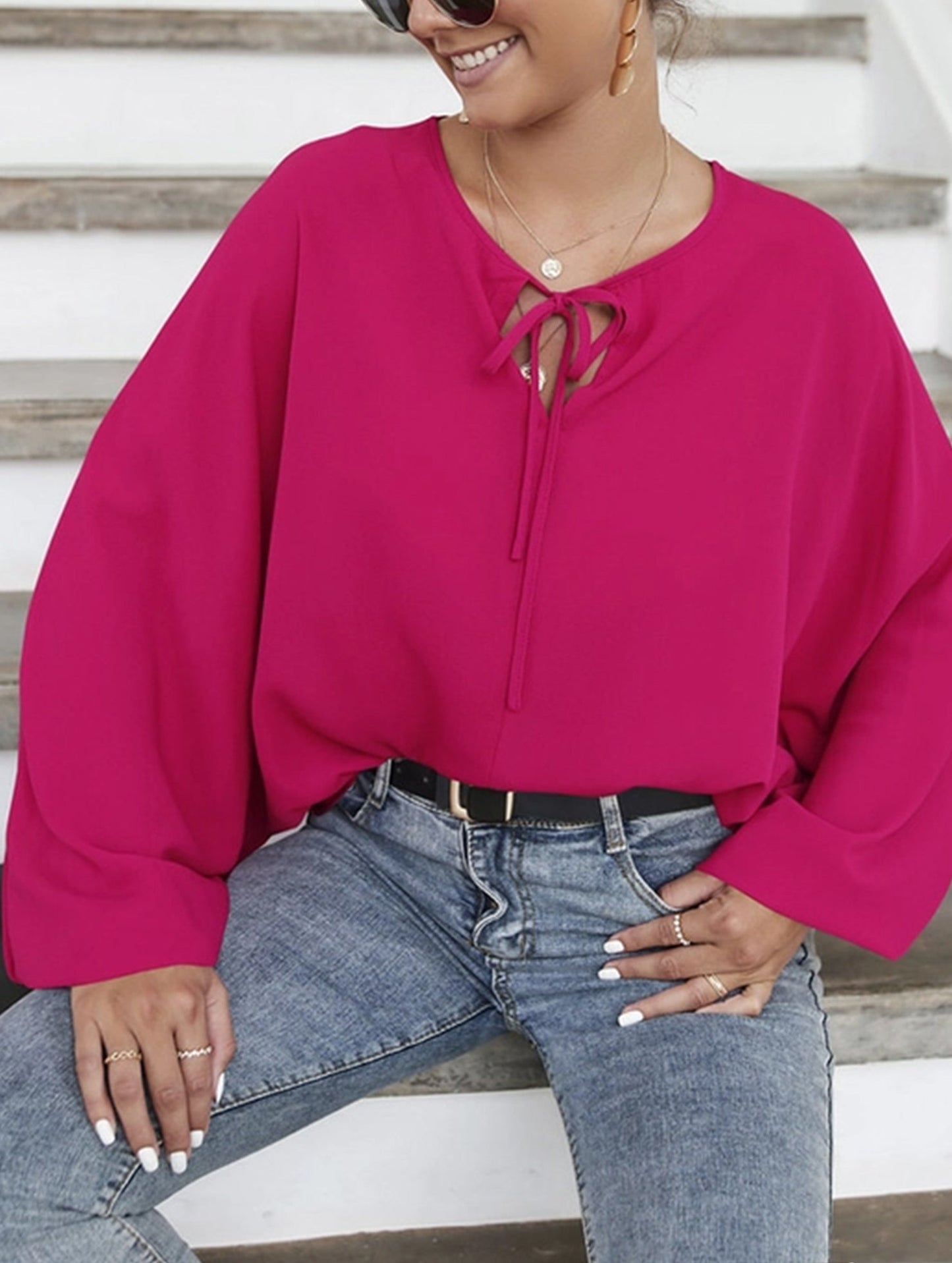 Short V-Neck Lace-Up Casual Top for Women