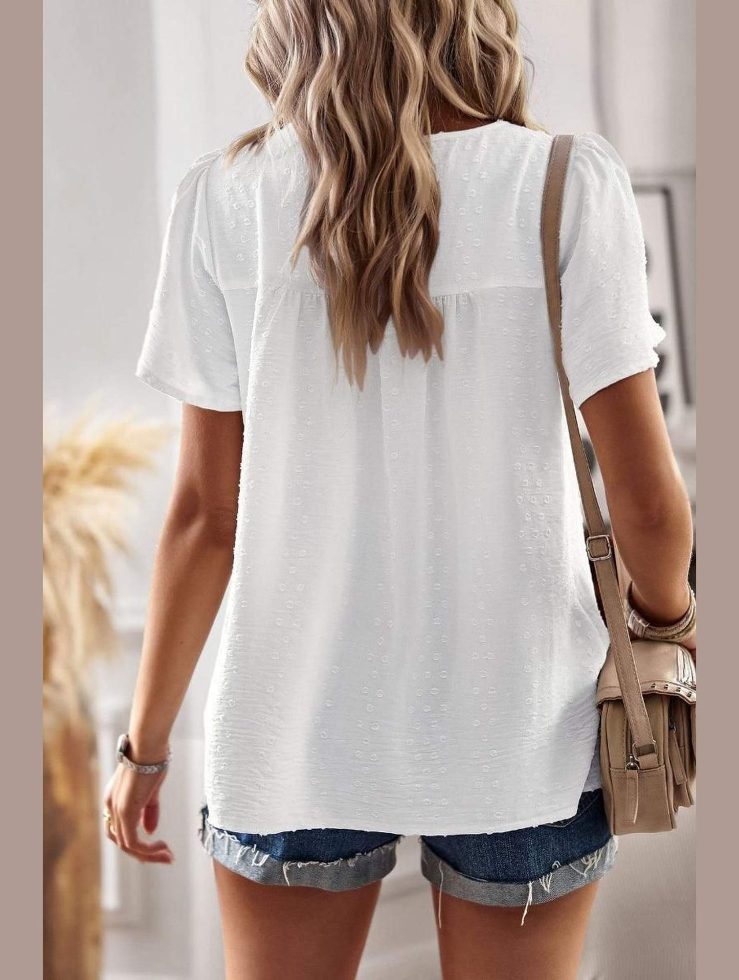 ROUND NECK SPLICED LOOSE BLOUSE - Doublju