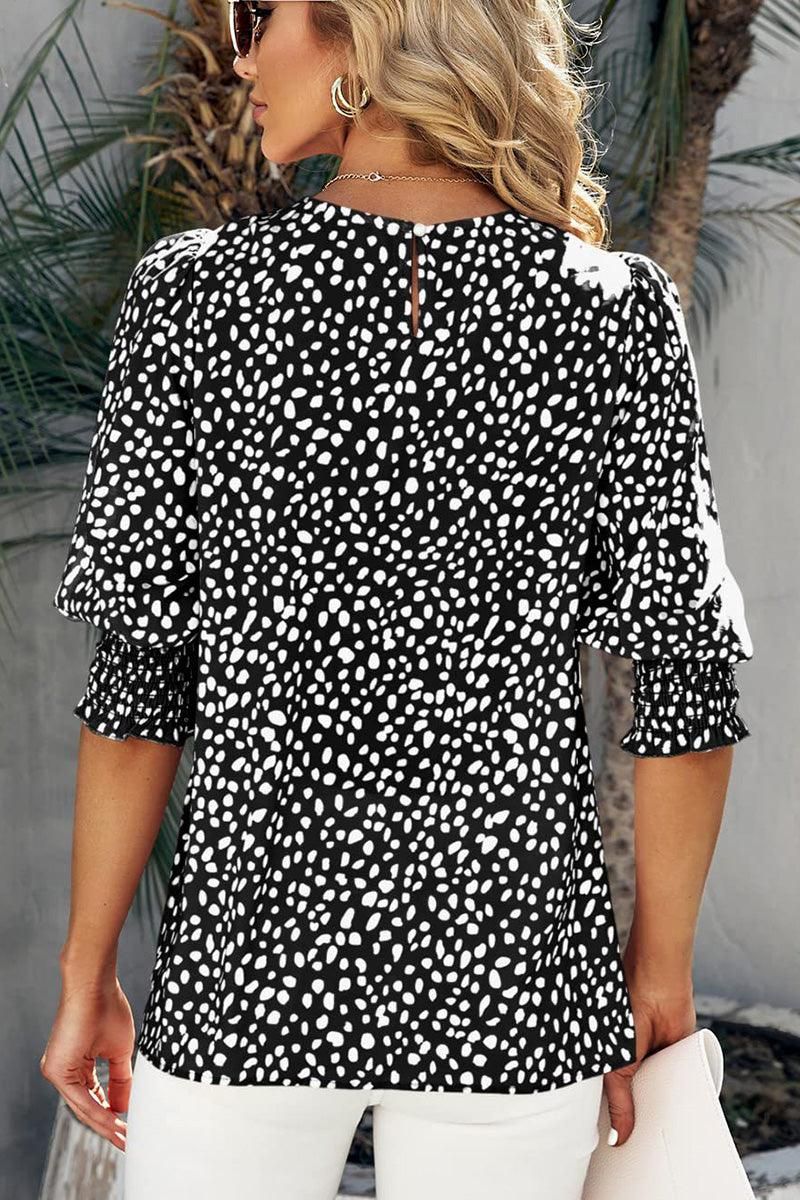 CREW NECK PATTERNED TUNIC BLOUSE TOP - Doublju
