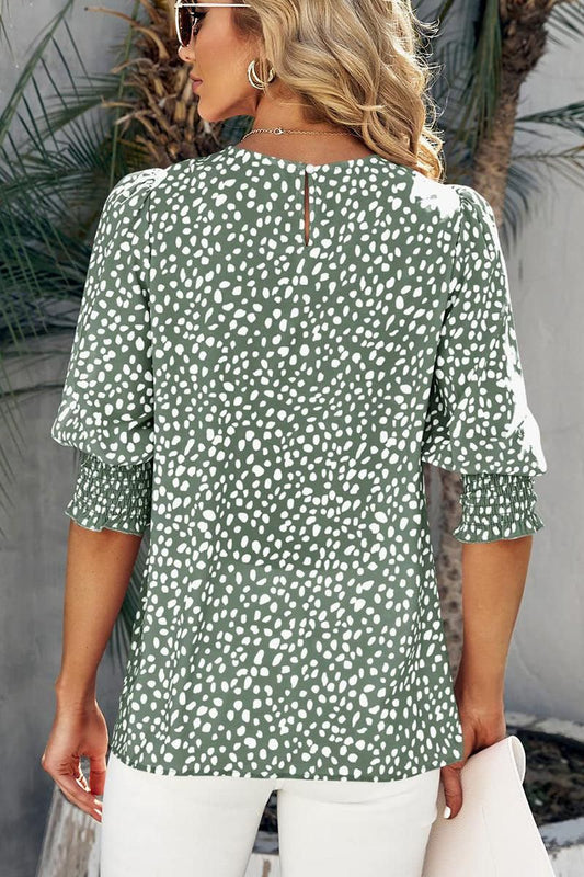 CREW NECK PATTERNED TUNIC BLOUSE TOP - Doublju